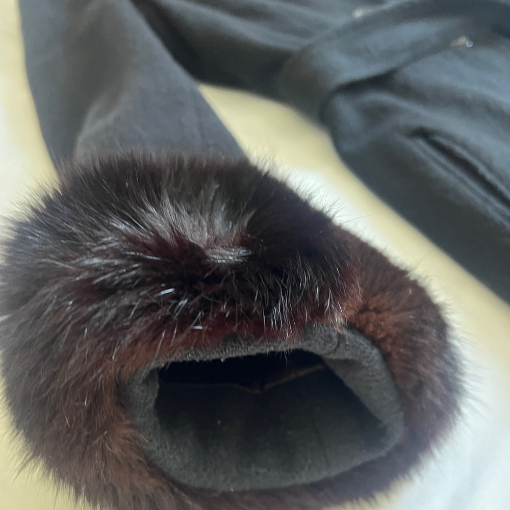 Pierre Cardin Vintage 70s Fox Fur Wool Melton Fit Flare Belted Luxe Winter Coat - Picture 10 of 15